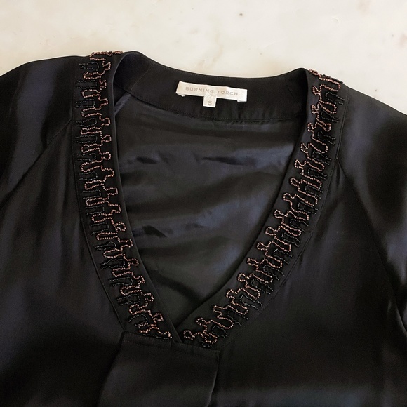 Burning Torch Black Beaded Fringed Formal Dress - Picture 3 of 16